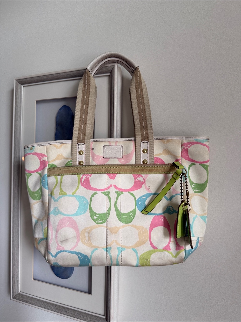 Coach Multicolor Signature Canvas Tote - Pink, Green, Blue